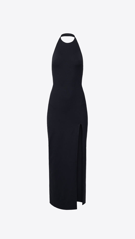 Susana Monaco High Neck Low Back Halter Slit Dress Black / M Susana Monaco High Neck Low Back Halter Slit Dress Black / M
