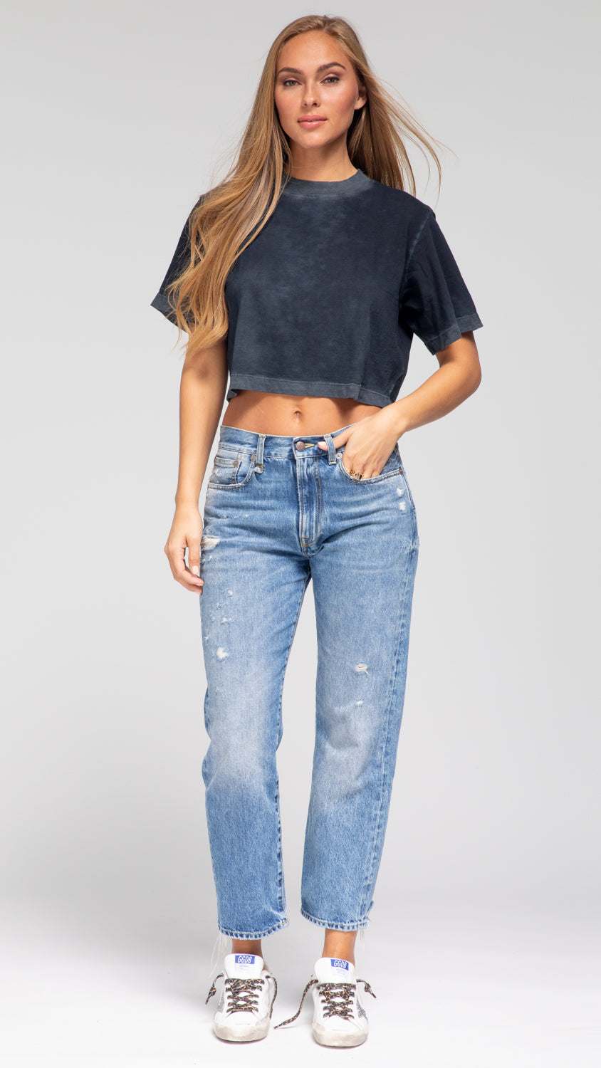 COTTON CITIZEN Tokyo Crop Tee in Vintage Black Uniforme Los Angeles