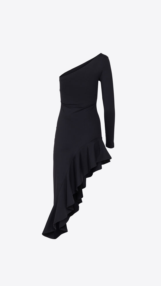SUSANA MONACO One Arm Long Sleeve Ruffle Dress - Black