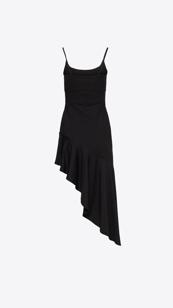 asymmetric ruffled string dress s / Black
